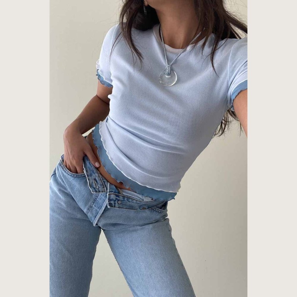 Baby Blue Mesh Baby Tee Size: Small Medium Large